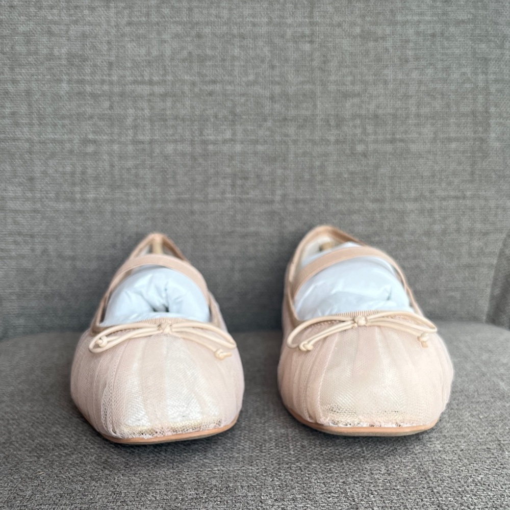 Dolce Vita Raeven Praline Tulle Neutral Nude Beige Mesh Square Toe Ballet Flats - Picture 3 of 16